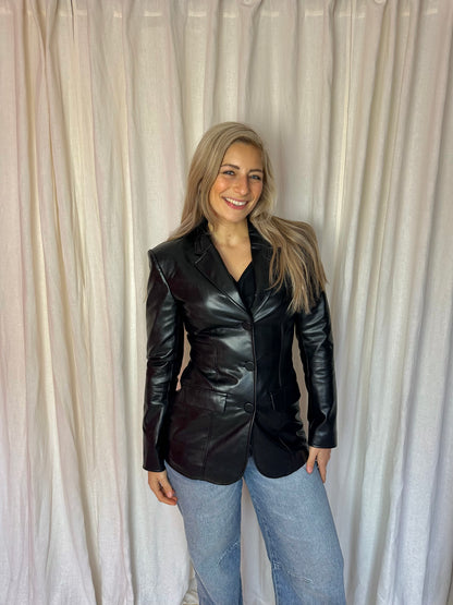 Blazer H&M cinched PU leather zwart maat 36