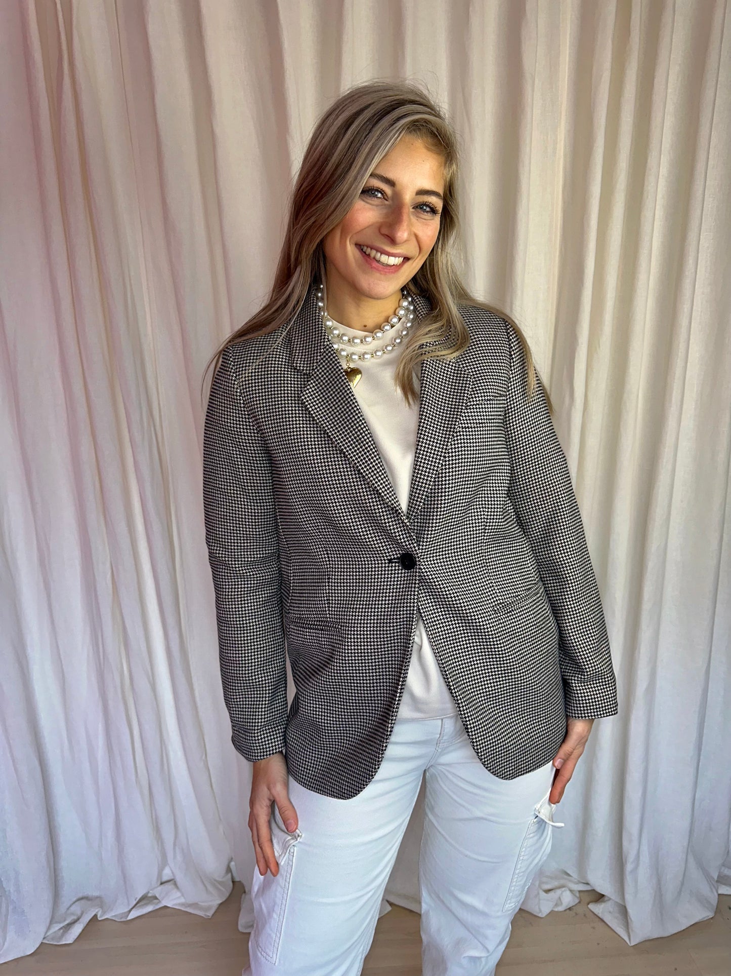 Blazer H&M ruit zwart,beige maat XS