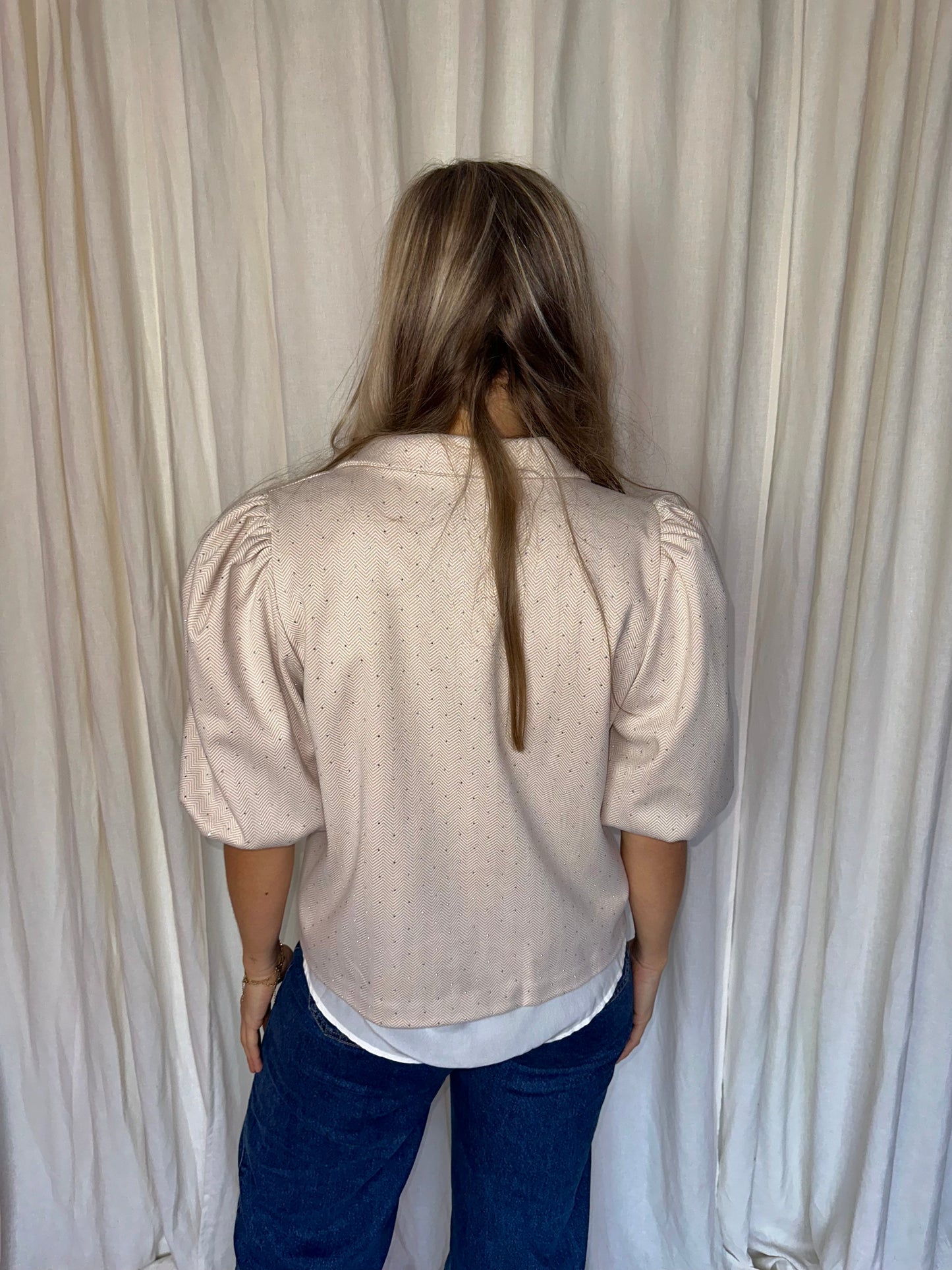 Blazer Musthaves By Elja korte pofmouw beige strass stenen maat S/M
