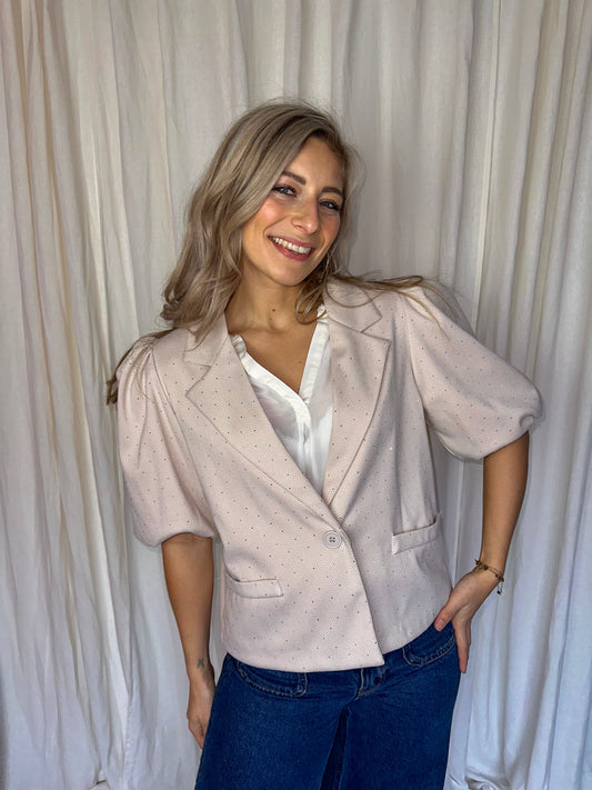 Blazer Musthaves By Elja korte pofmouw beige strass stenen maat S/M