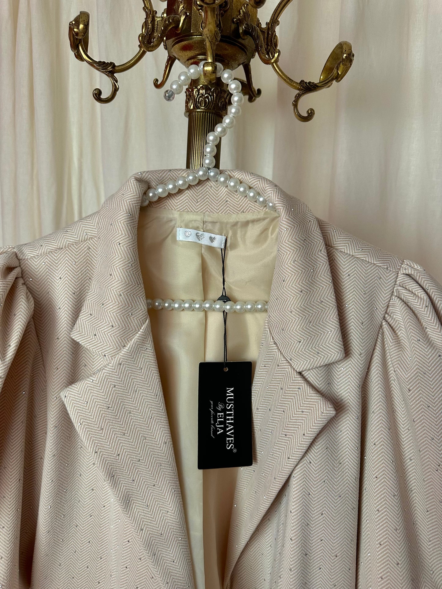 Blazer Musthaves By Elja korte pofmouw beige strass stenen maat S/M