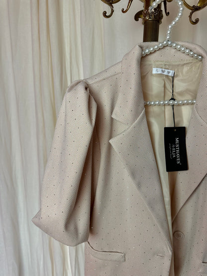 Blazer Musthaves By Elja korte pofmouw beige strass stenen maat S/M