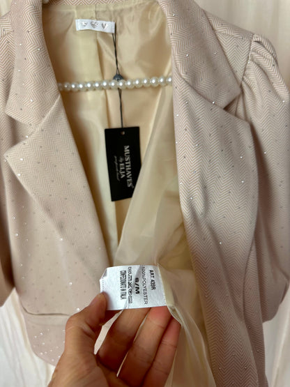 Blazer Musthaves By Elja korte pofmouw beige strass stenen maat S/M
