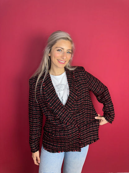 Blazer SET fashion tweed rood/zwart/zilver - Maat 42