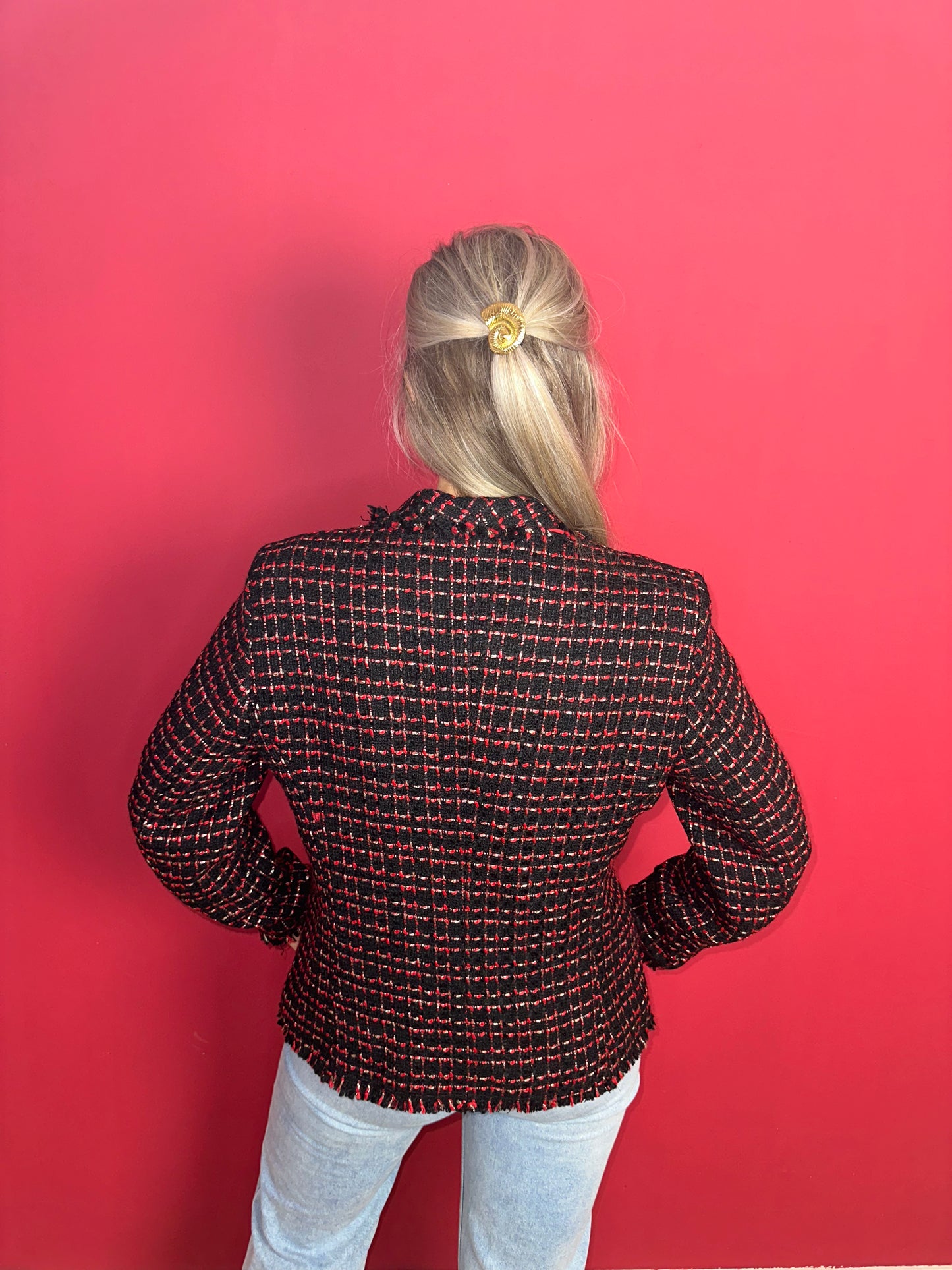 Blazer SET fashion tweed rood/zwart/zilver - Maat 42