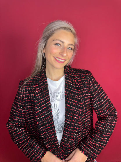 Blazer SET fashion tweed rood/zwart/zilver - Maat 42