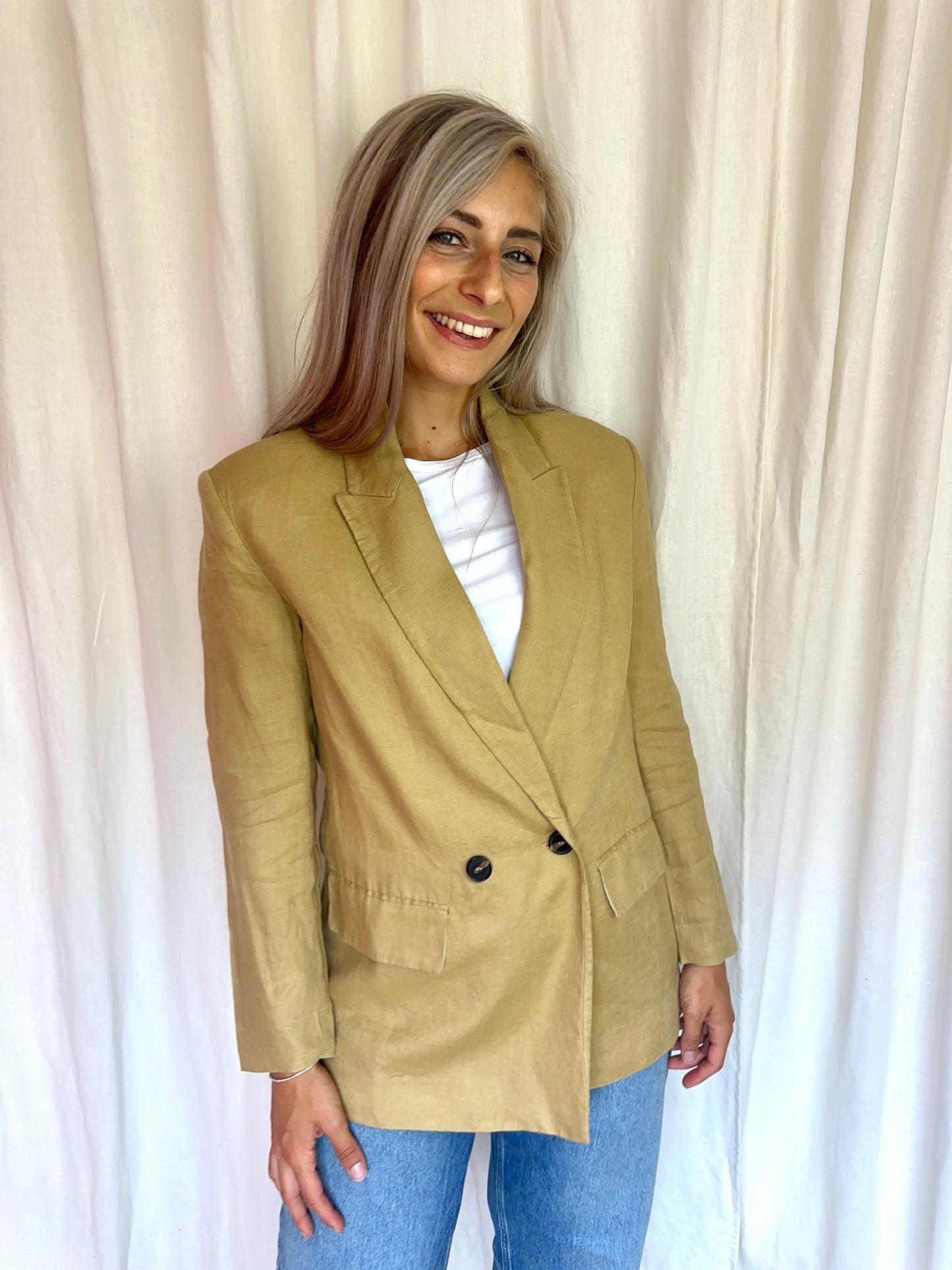 Blazer Zara linnenlook khaki maat XS