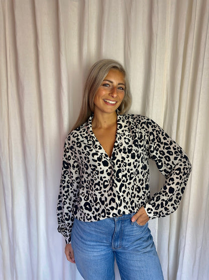 Blouse Anine Bing luxe zijde panterprint wit - maat M(38)