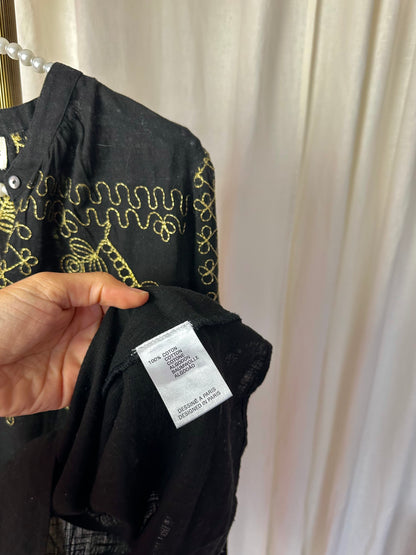 Blouse Antik Batik zwart geborduurd goud - maat L
