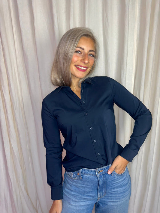 Blouse Bien blue overhemd donkerblauw maat M