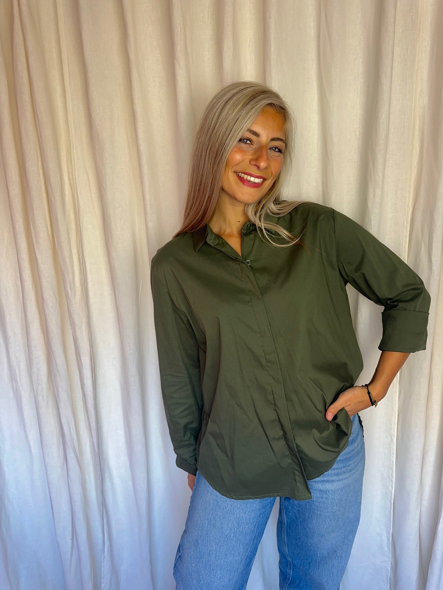 Blouse Boebou katoen legergroen onesize