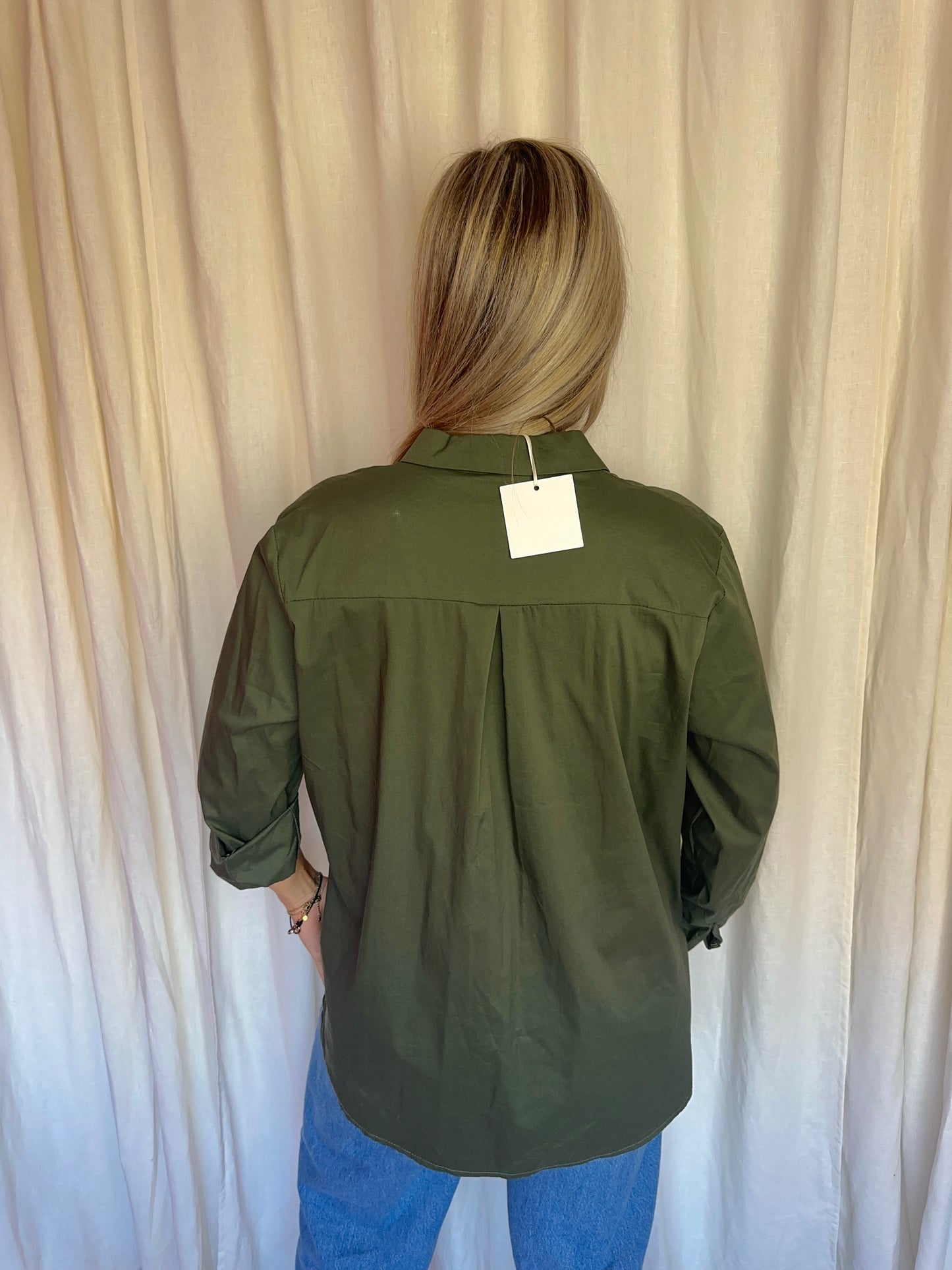 Blouse Boebou katoen legergroen onesize