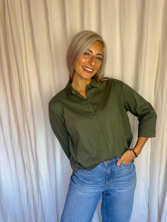 Blouse Boebou katoen legergroen onesize