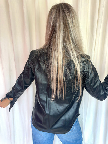 Blouse H&M lederlook zwart maat XS
