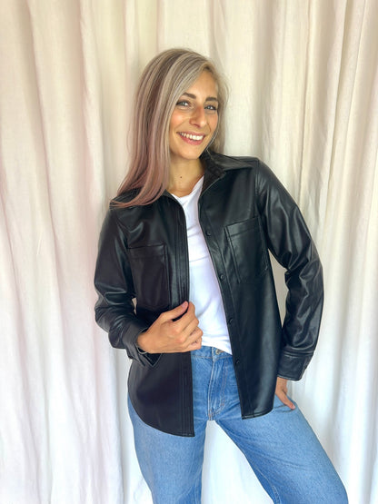 Blouse H&M lederlook zwart maat XS