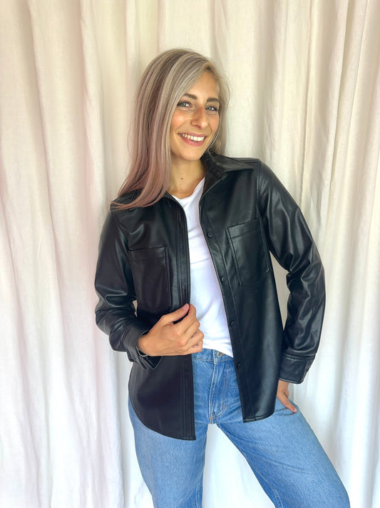 Blouse H&M lederlook zwart maat XS
