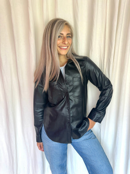 Blouse H&M lederlook zwart maat XS