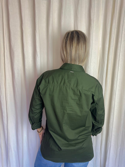 Blouse Liu Jo katoen legergroen strass - maat 40 (L)