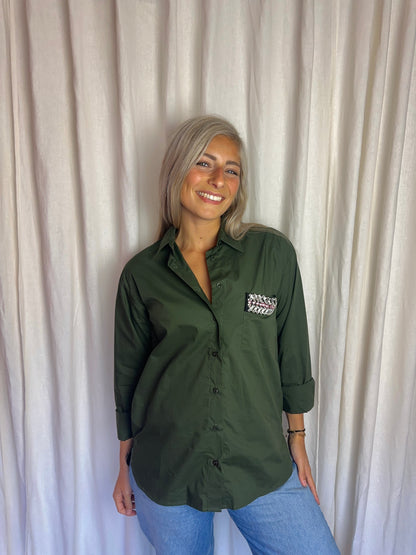 Blouse Liu Jo katoen legergroen strass - maat 40 (L)