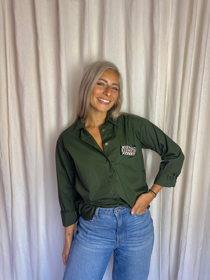 Blouse Liu Jo katoen legergroen strass - maat 40 (L)