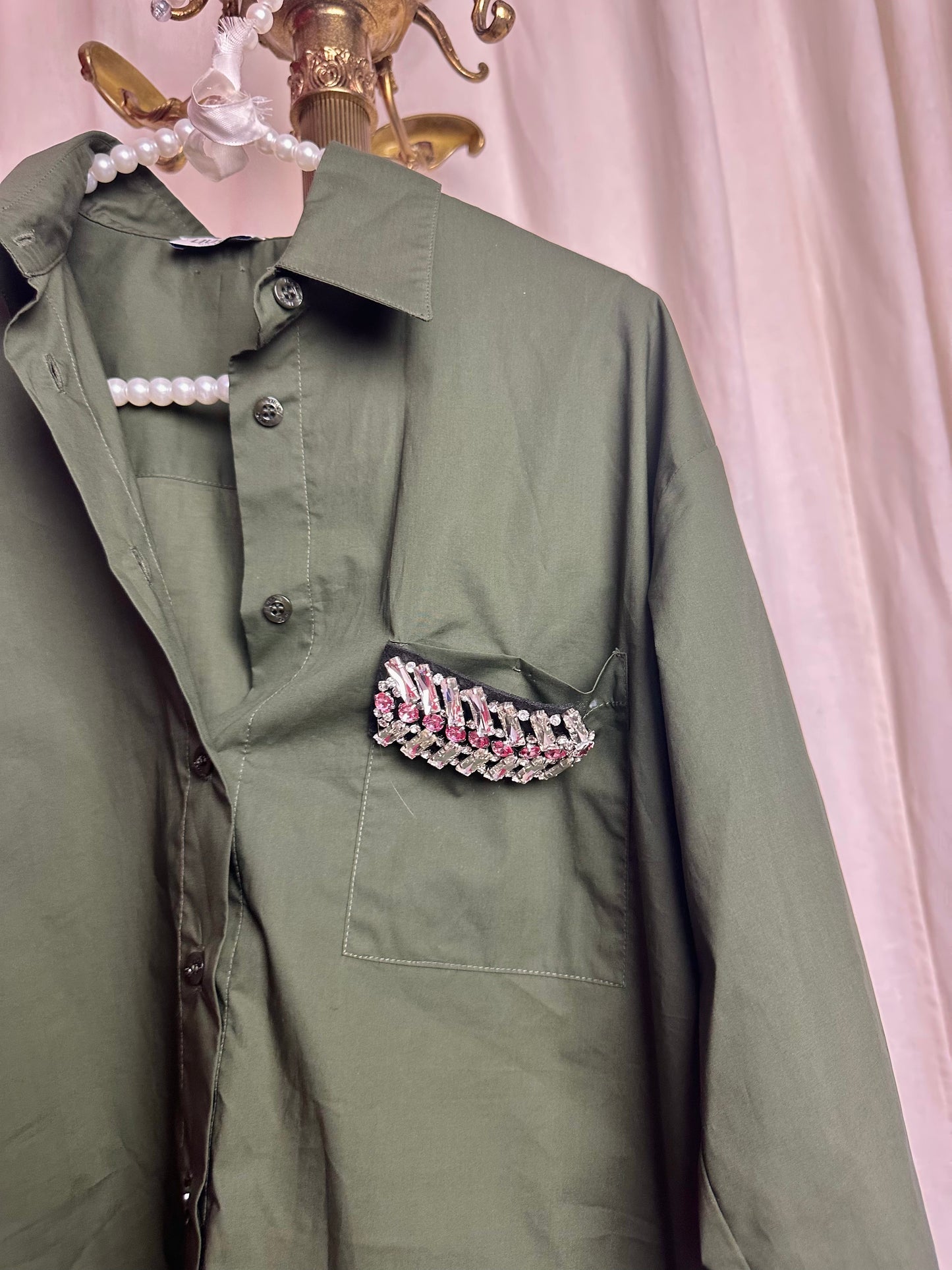 Blouse Liu Jo katoen legergroen strass - maat 40 (L)