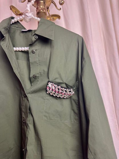 Blouse Liu Jo katoen legergroen strass - maat 40 (L)