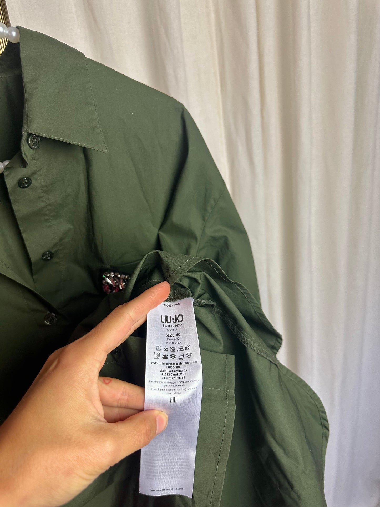 Blouse Liu Jo katoen legergroen strass - maat 40 (L)