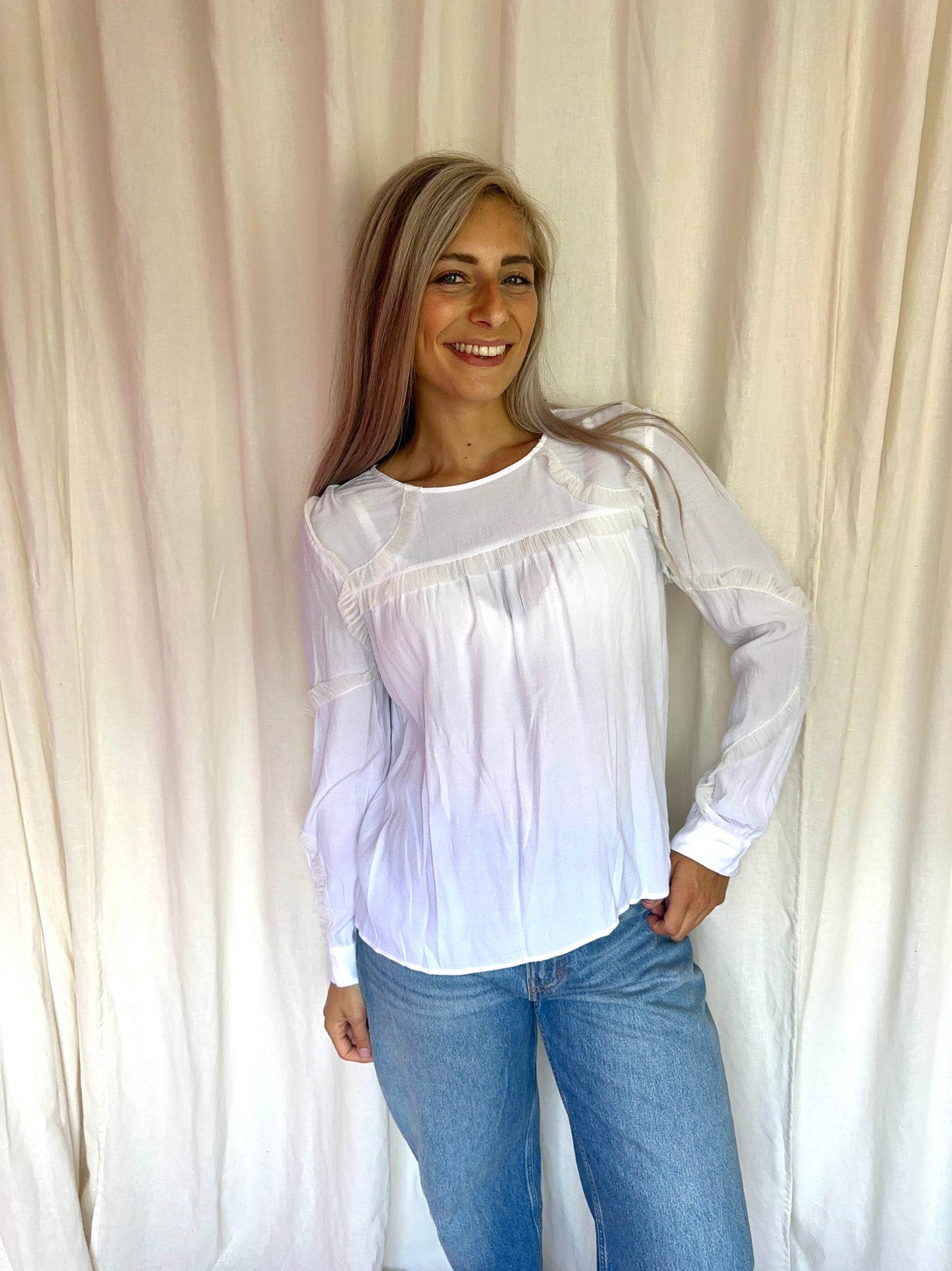 Blouse Maje ruches wit maat 3