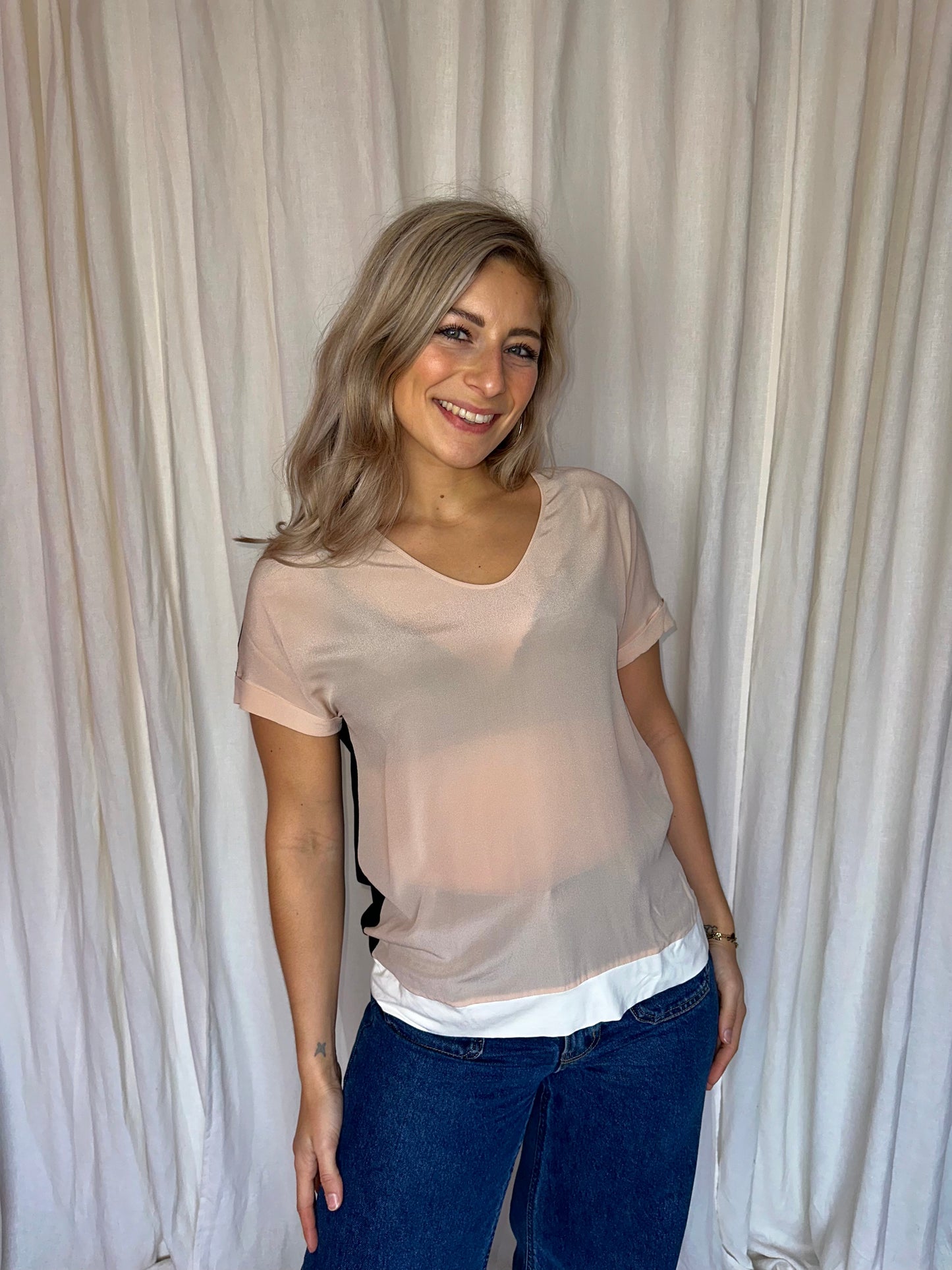 Blouse Marc Cain lichtroze, zwart - Maat 38/40