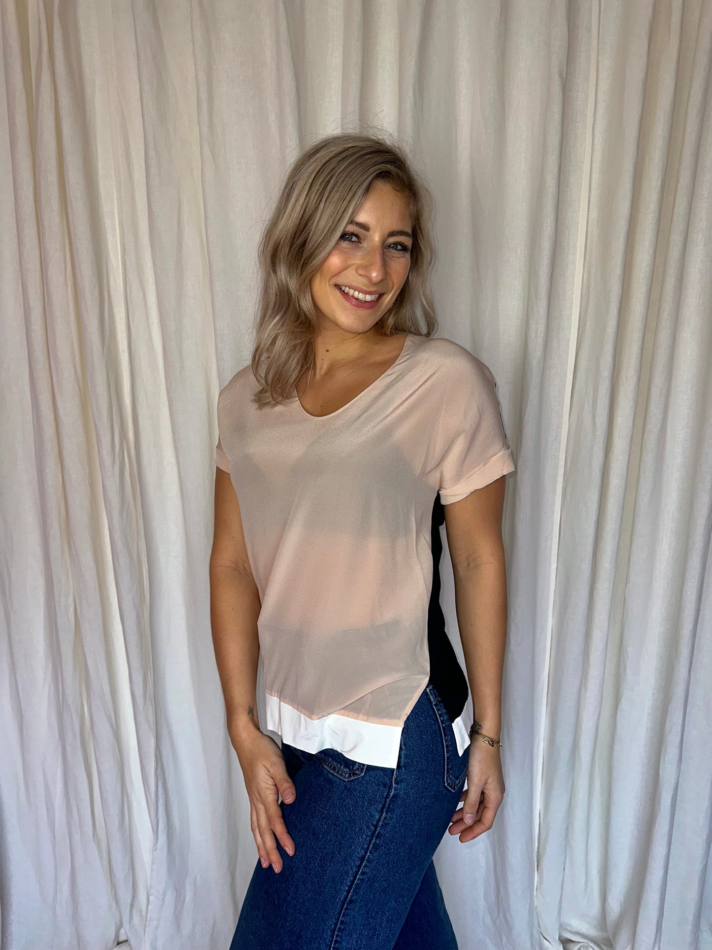 Blouse Marc Cain lichtroze, zwart - Maat 38/40