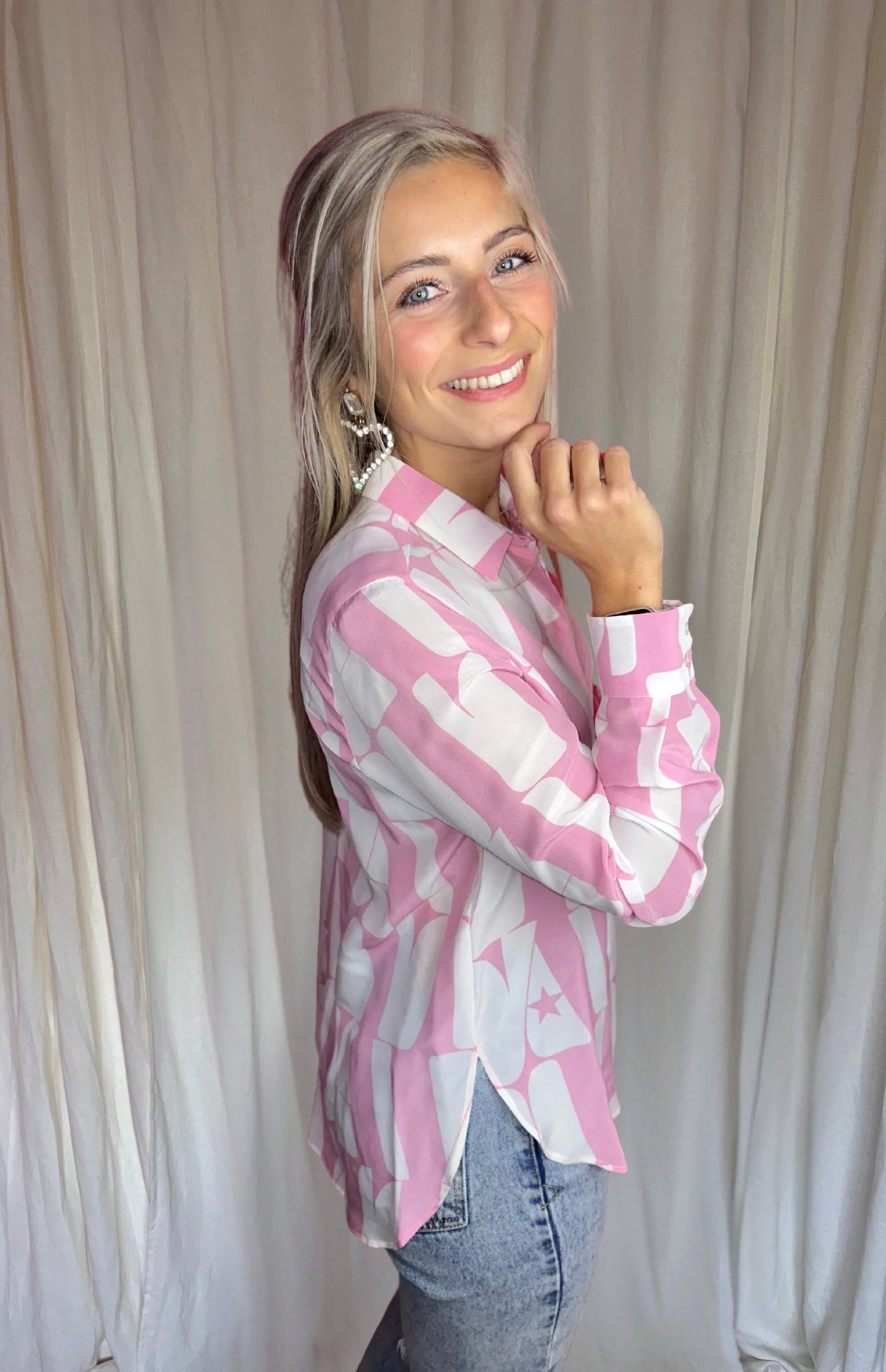 Blouse Marella print lichtroze