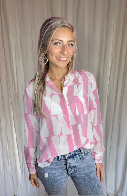 Blouse Marella print lichtroze