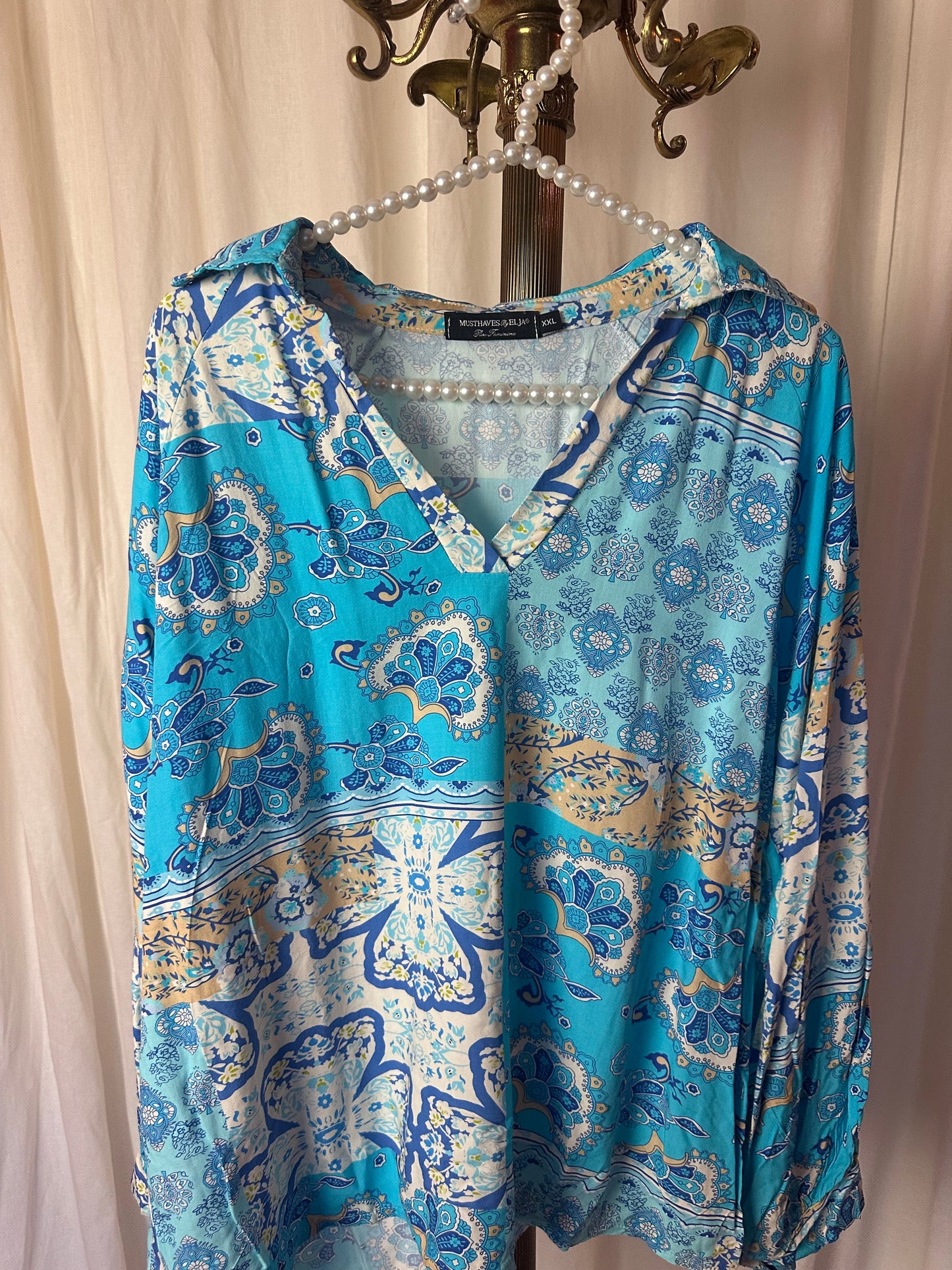 Blouse Musthaves By Elja viscose print turquoise maat XXL