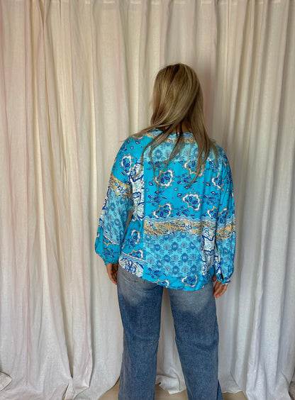 Blouse Musthaves By Elja viscose print turquoise maat XXL