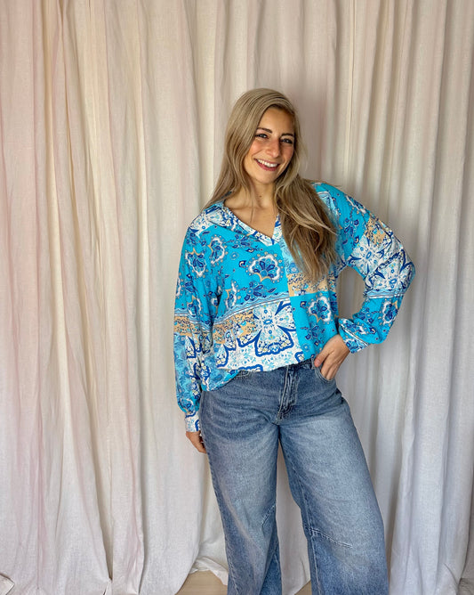 Blouse Musthaves By Elja viscose print turquoise maat XXL