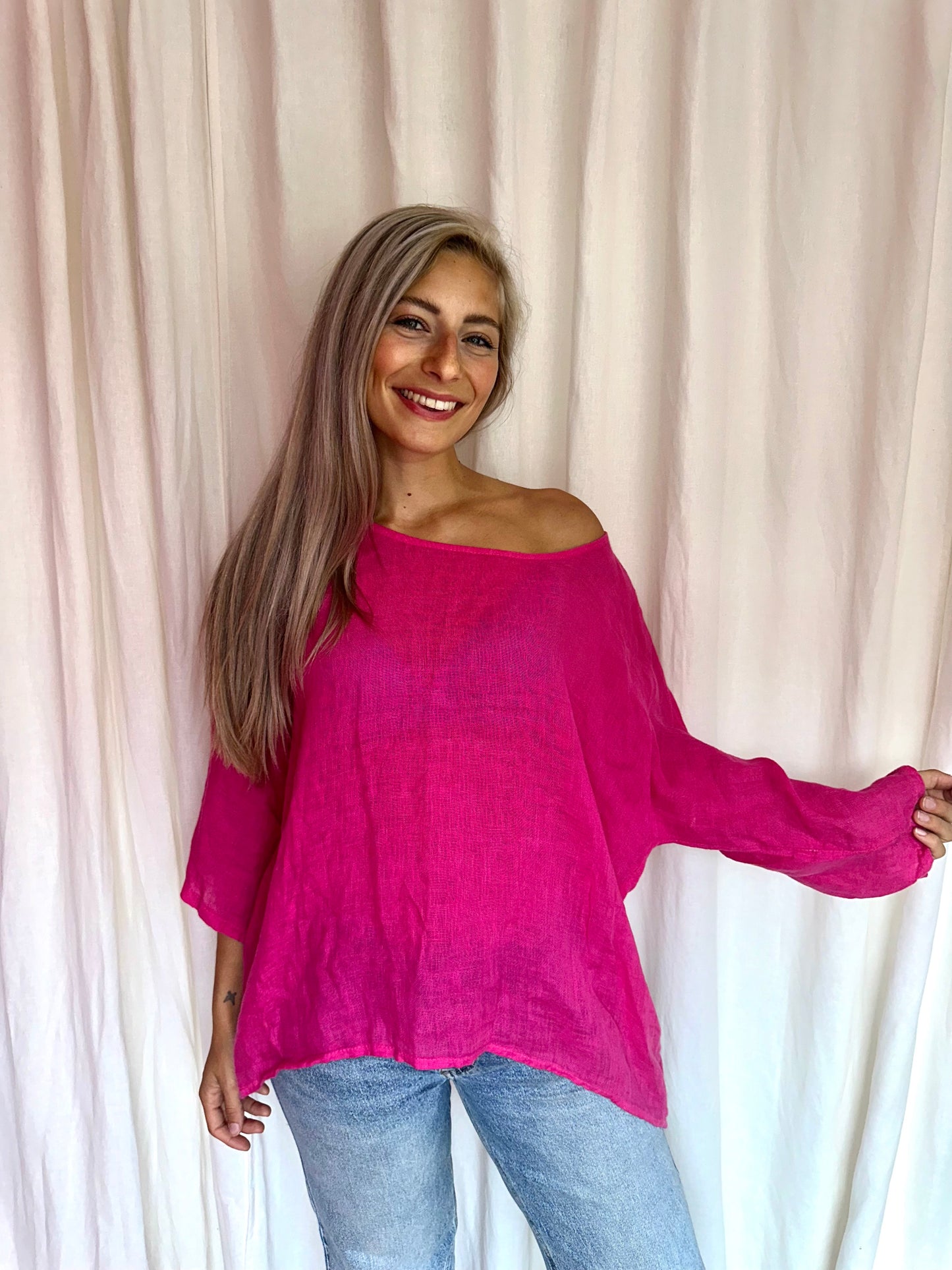 Blouse Puro Lino linnen fuchsia onesize