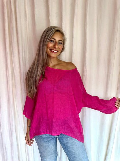 Blouse Puro Lino linnen fuchsia onesize