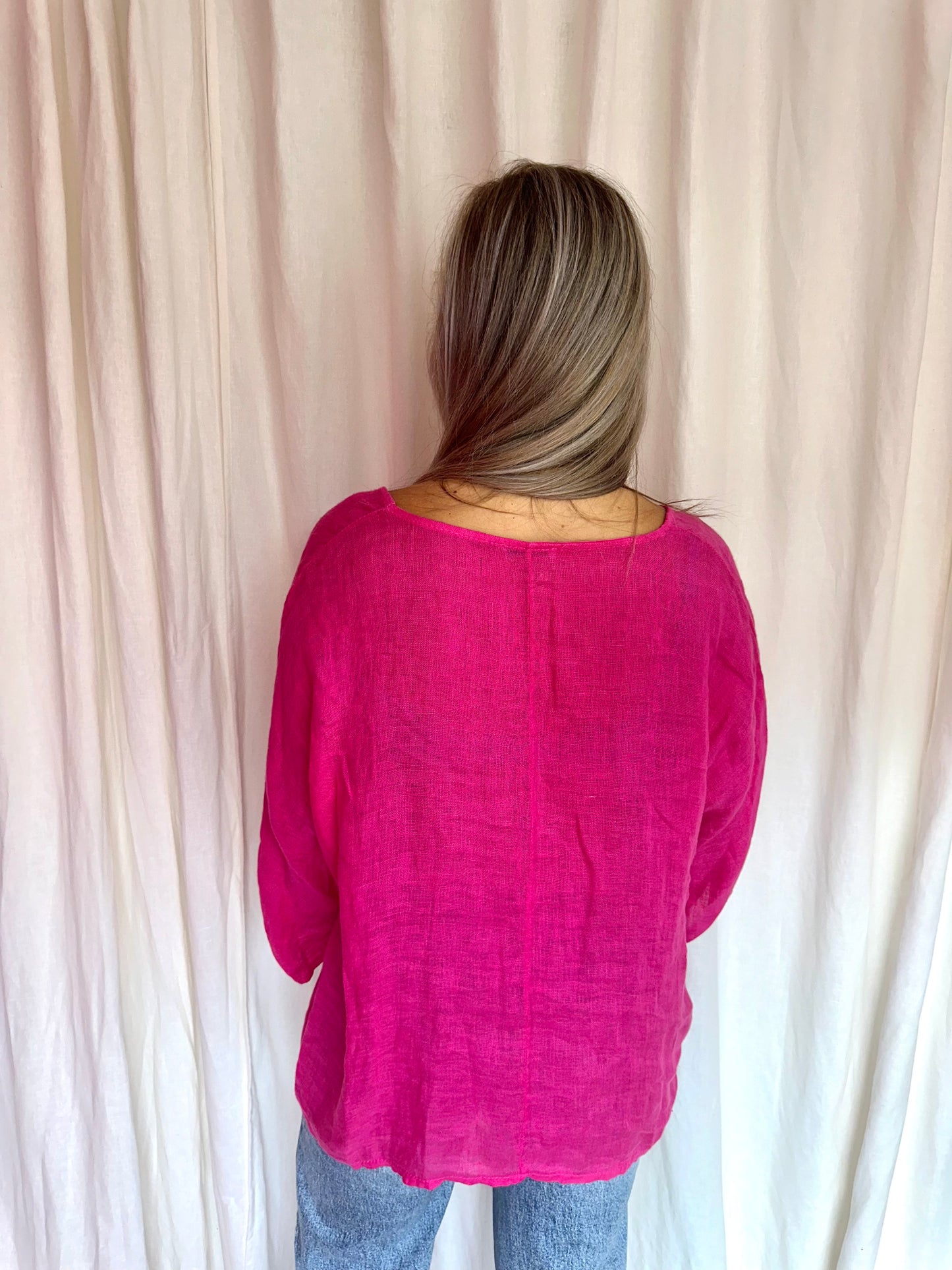 Blouse Puro Lino linnen fuchsia onesize