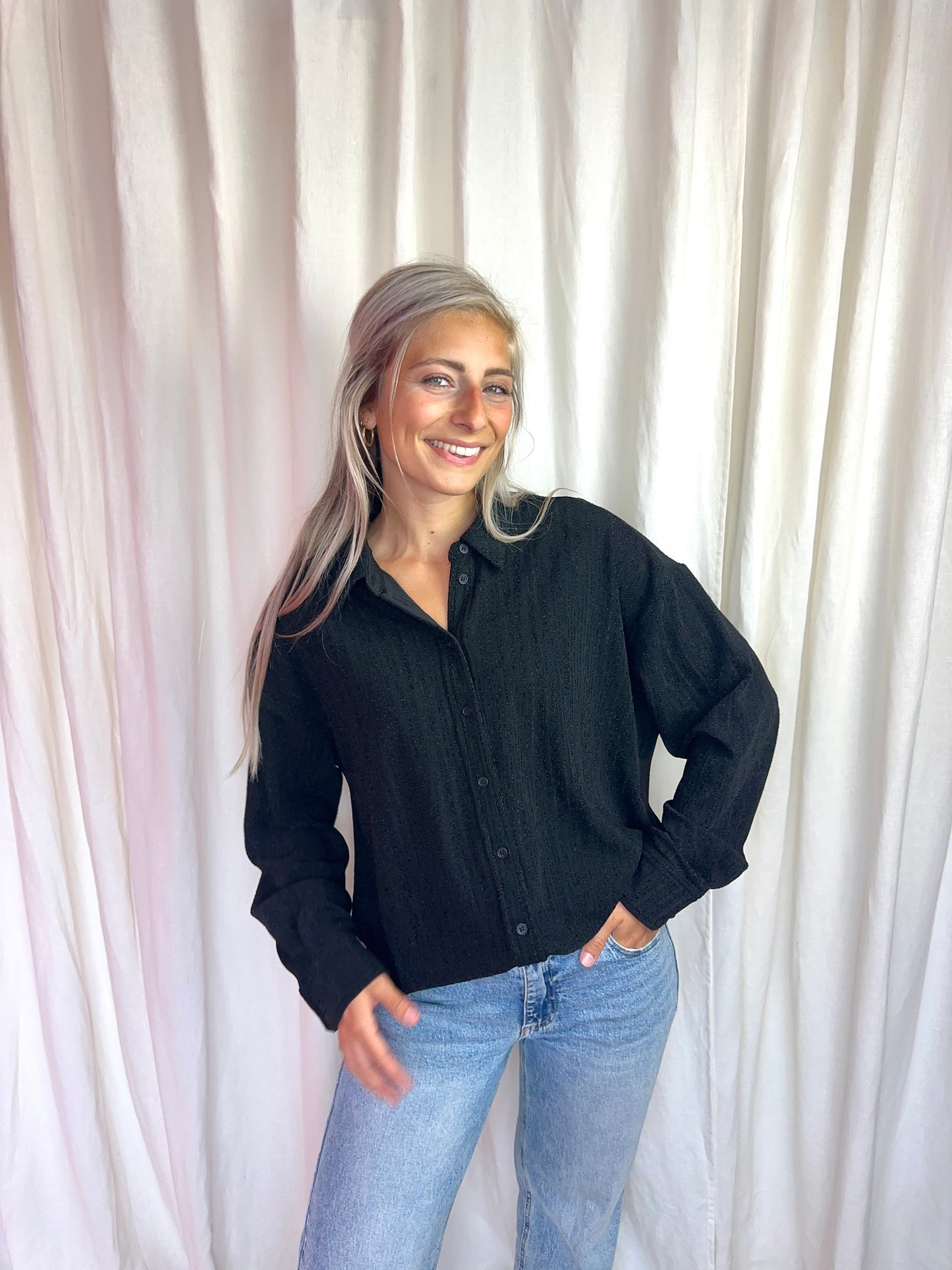 Blouse Refined department zwart glitter - Maat M