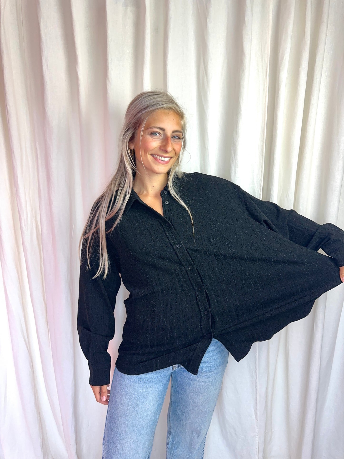 Blouse Refined department zwart glitter - Maat M