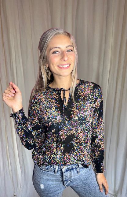 Blouse SET bloemenprint zwart - Maat 40