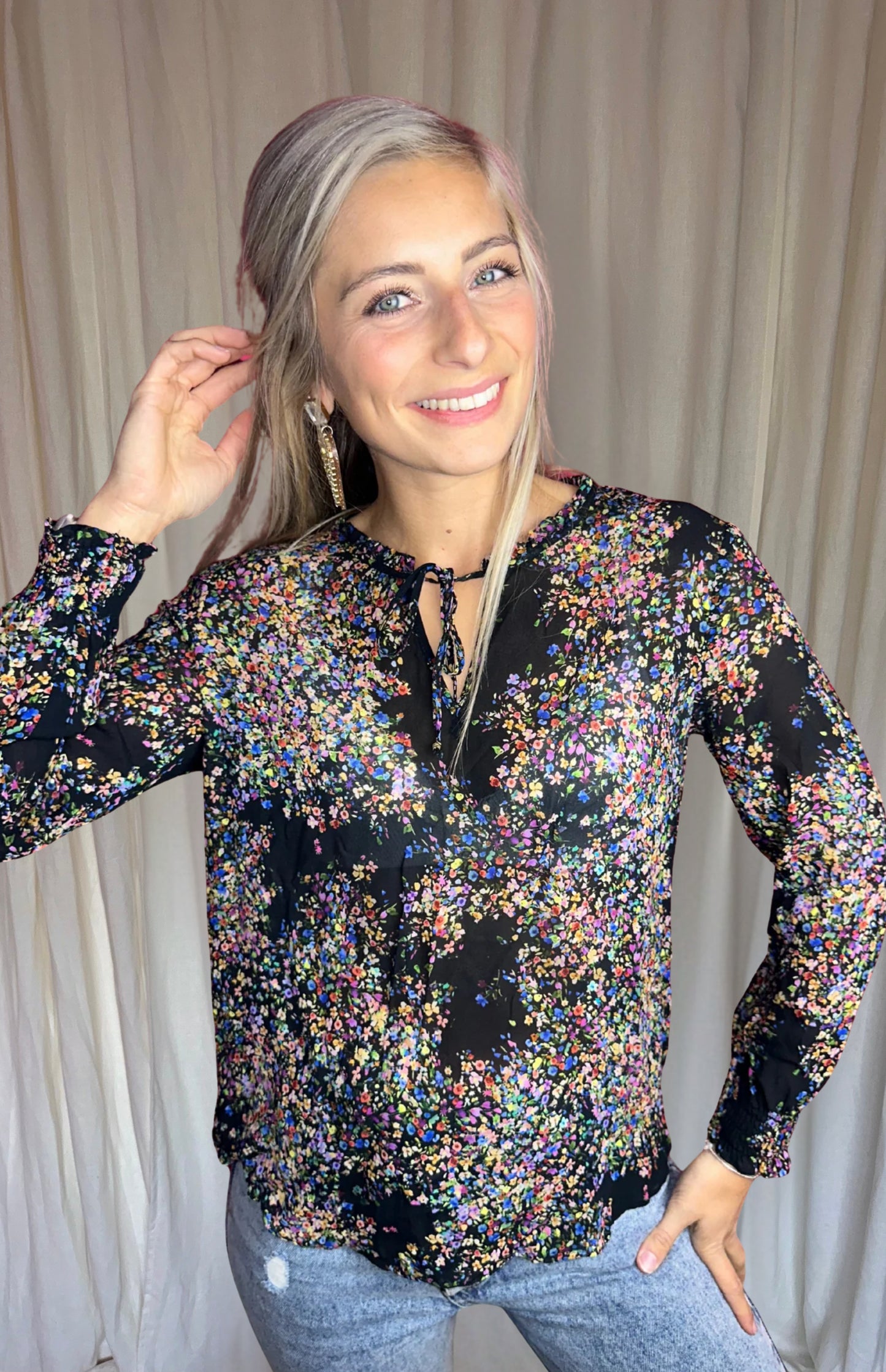 Blouse SET bloemenprint zwart - Maat 40