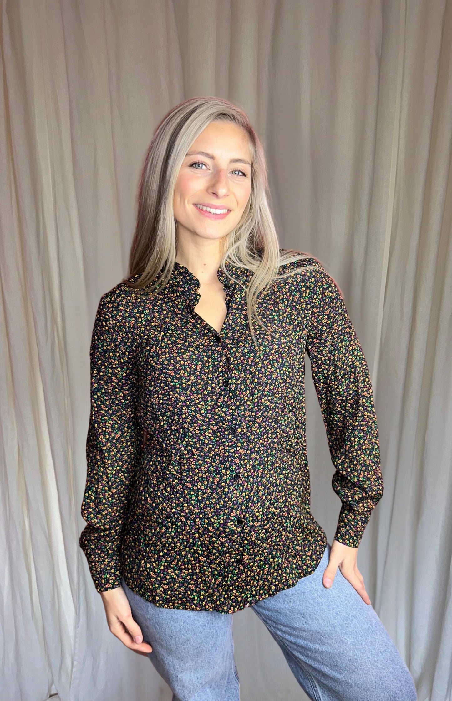 Blouse SET print zwart, meerkleurig maat S