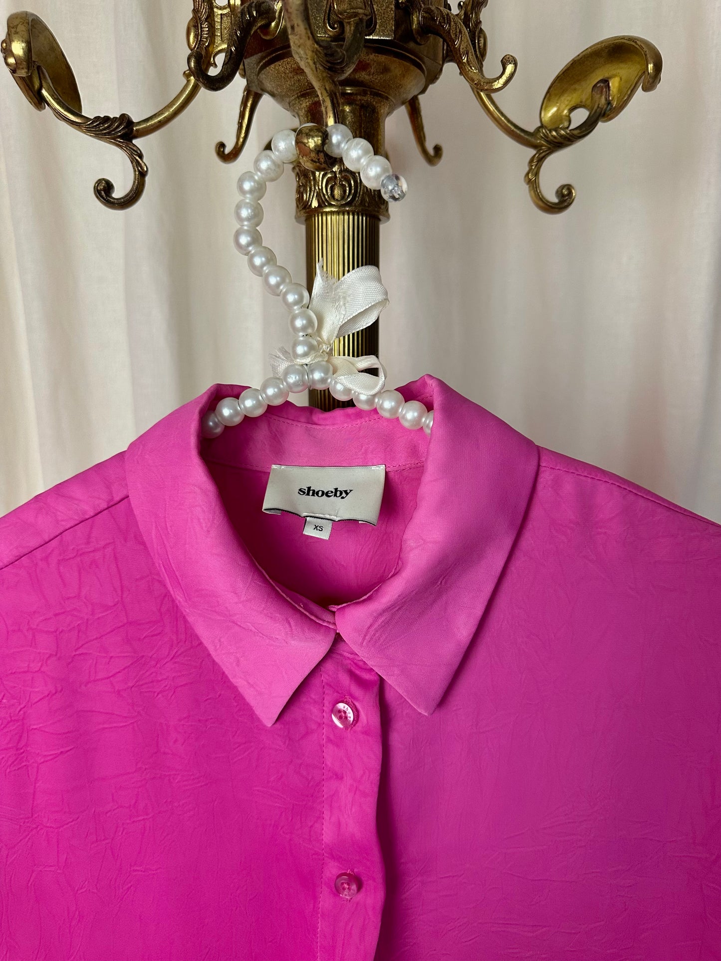 Blouse Shoeby feather satin veren fuchsia maat XS