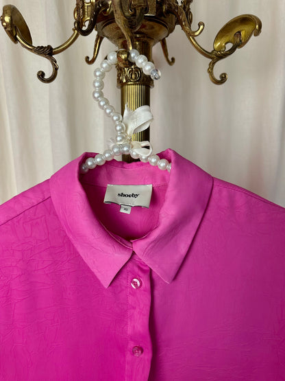 Blouse Shoeby feather satin veren fuchsia maat XS