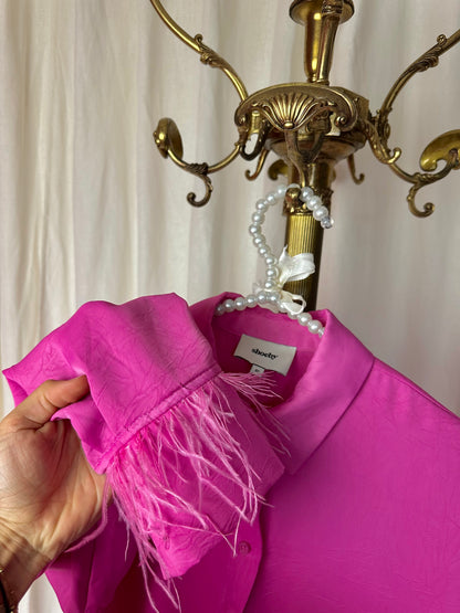 Blouse Shoeby feather satin veren fuchsia maat XS