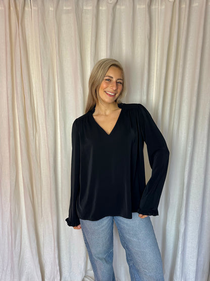 Blouse Unika ruffle zwart maat L