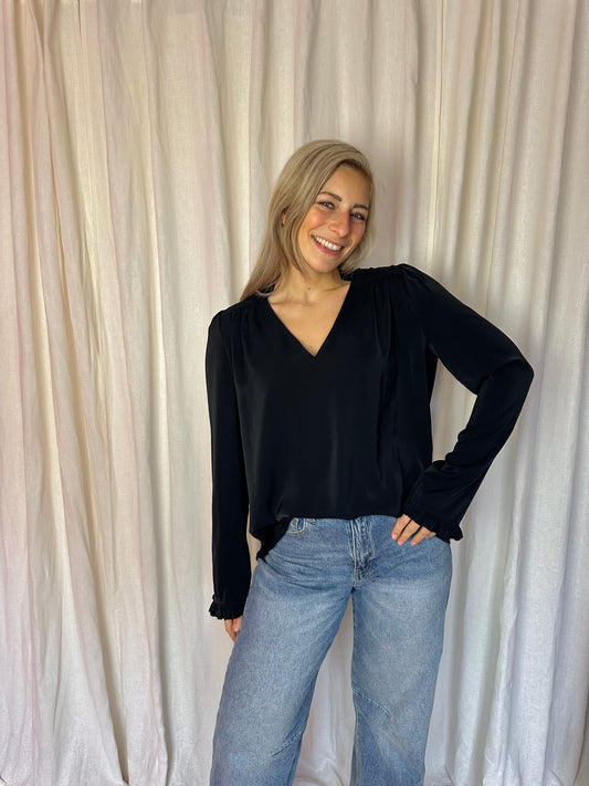 Blouse Unika ruffle zwart maat L