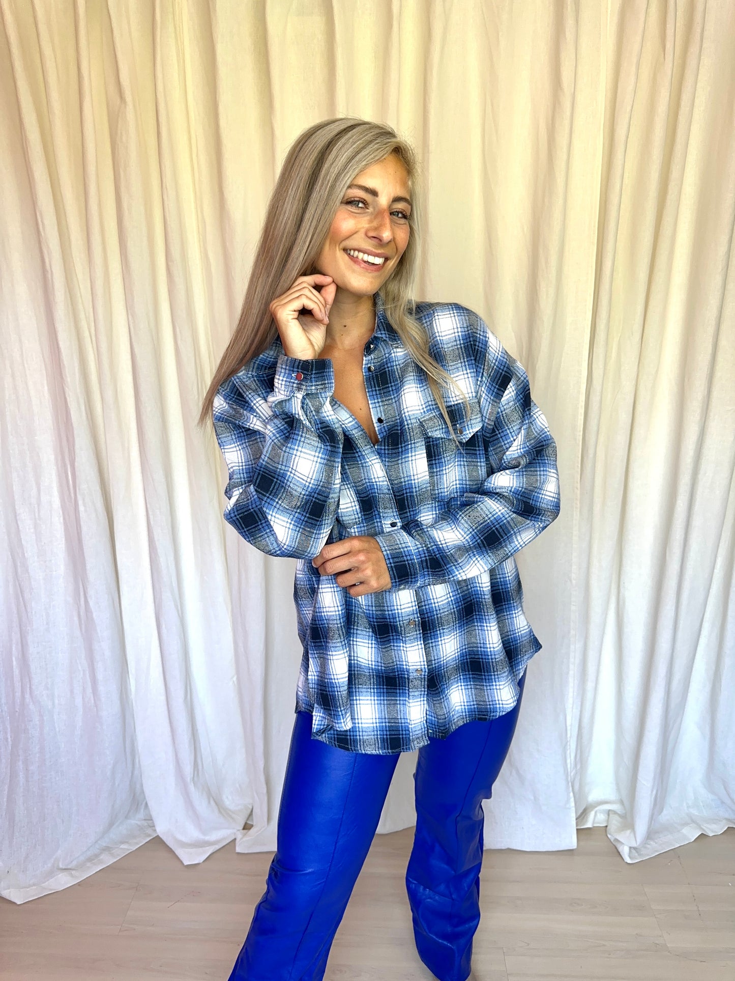 Blouse Voyelles ruit cobalt maat M