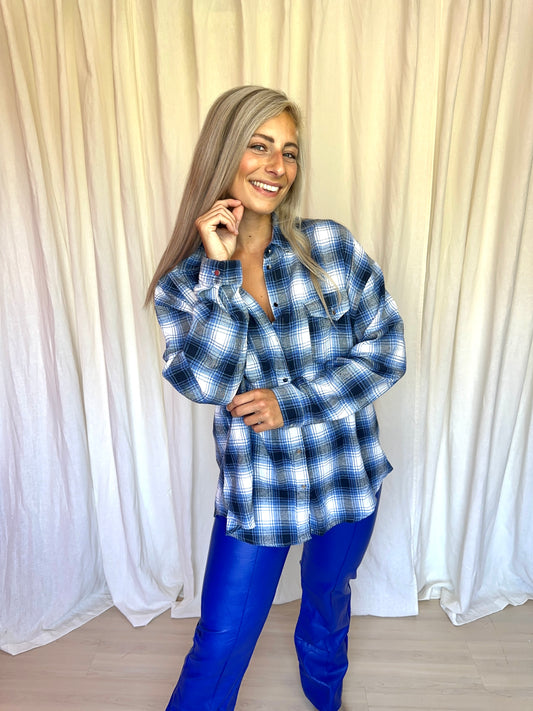 Blouse Voyelles ruit cobalt maat M